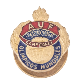1950 World Cup Gold Pin Given to Olympic and World Cup Champion Pedro El Indio Arispe 18K Gold for Four World Titles